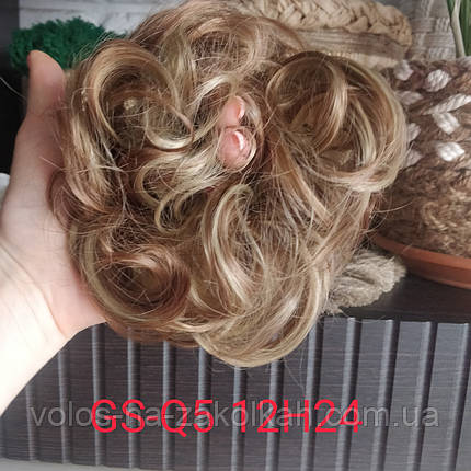 Гумка з волосся накладна гулька накладний пончик-бублик хвіст у зачіску для зачіски русявий вибілений, фото 2