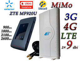 Комплект 4G+LTE+3G WiFi Роутер ZTE ZTE MF920U чорний (KS,VD,Life) з антеною MIMO 2×9dbi