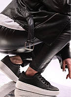 Кеды женские кожаные черные с белой подошвой | Кожаные кроссовки размер 40