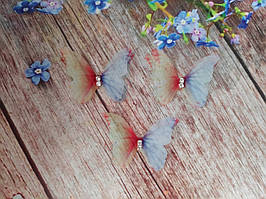 Аплікація, "Метелик шифоновий", двошаровий, колір ЖОВТИЙ/БЛАКИТНИЙ, 45х30 мм, 1 шт.