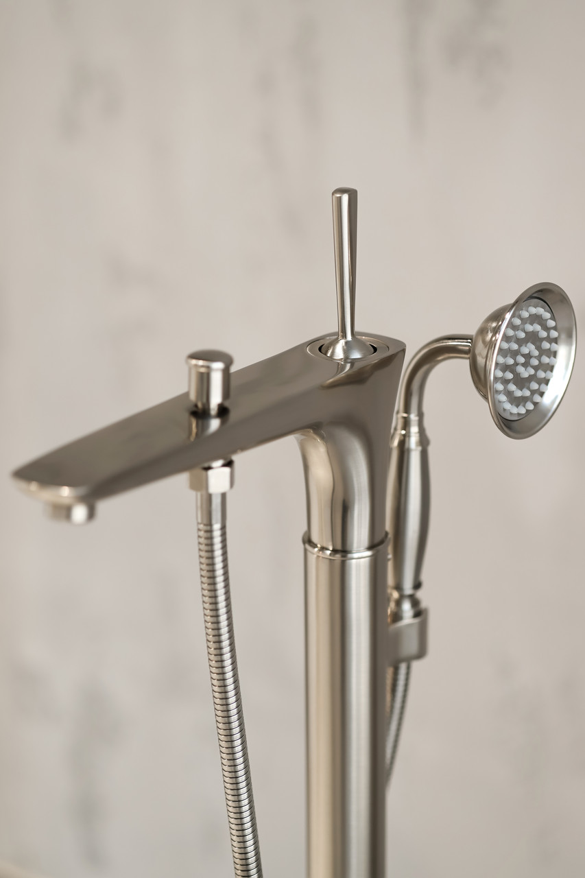 Кран для ванни змішувач підлоговий, що окремо стоїть Brone Solo BRUSHED NIKEL, фото 1