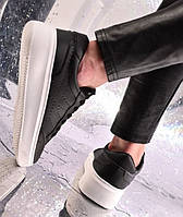 Кеды женские кожаные черные с белой подошвой | Кожаные кроссовки размер 40