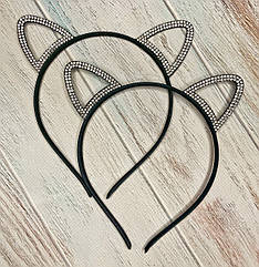 Обручі для волосся Вушка в кольорових стразах 12 шт./пач.