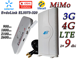 Комплект 4G+LTE+3G WiFi Роутер EvdoLink EL5573-320 Київстар, Vodafone, Lifecell з антеною MIMO 2×9dbi