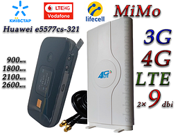 Комплект 4G+LTE+3G WiFi Роутер Huawei e5577сs-321+ 3000 mAh Київстар, Vodafone, Lifecell з антеною MIMO 2×9dbi