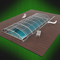Павильон для бассейна, 7.2х3х0.89, раздвижной, низкий, прозрачный монолитный поликарбонат