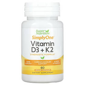 Вітаміни Д3 і К2 (D3 і К2) Super Nutrition 60 рослинних капсул