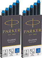 10 Cartridges Blue Сменные картриджи для перьевых ручек Parker Quink с моющимися чернилами, 10 сменных ка