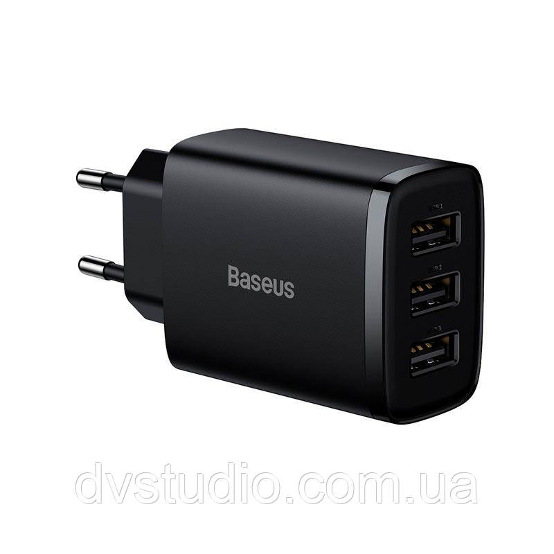 Адаптер сетевой Baseus Compact  Charger 3U 17W EU |3USB, QC, 3.4A|  (CCXJ020102)