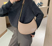 Стильная женская сумка слинг, Бананка сумка для девушки, мини сумочка багет под рептилию Светло-коричневый