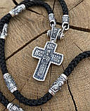 Шовковий шнурок із православними срібними 925 вставками та хрестом на перехіднику, фото 2