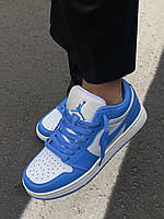 Кроссовки женские весна осень Nike Air Jordan 1 Low White / Blue. Кроссы для девушек Найк Аир Джордан 1 Лоу.