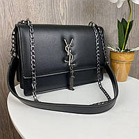 Стильна жіноча міні сумочка клатч YSL з ланцюжком, маленька сумка з віночком брелоком чорна люкс якість r_899