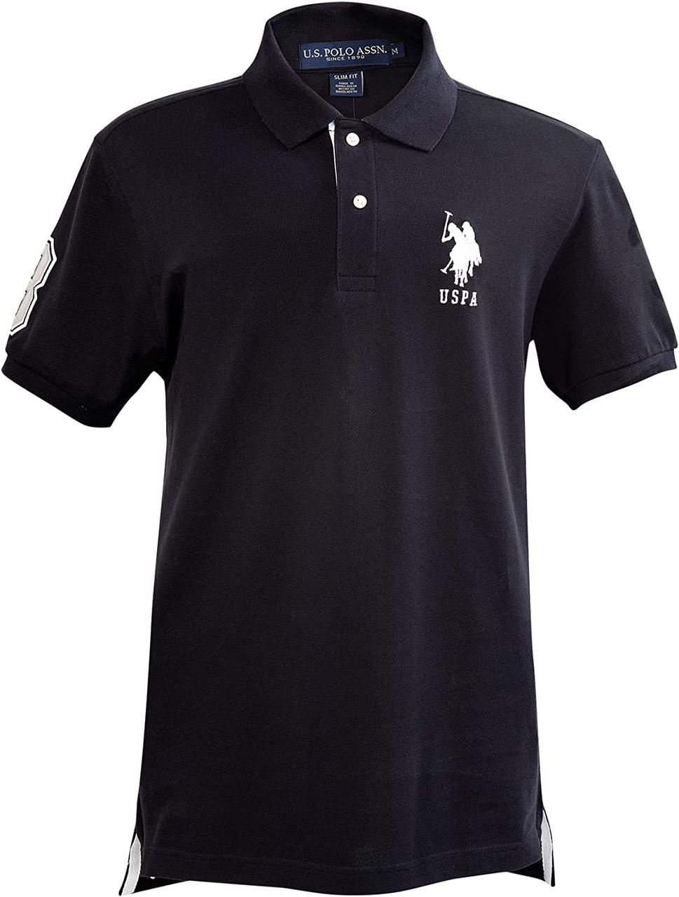 XX-Large Black/White U.S. Polo Assn. Чоловіча сорочка поло з короткими рукавами та аплікацією