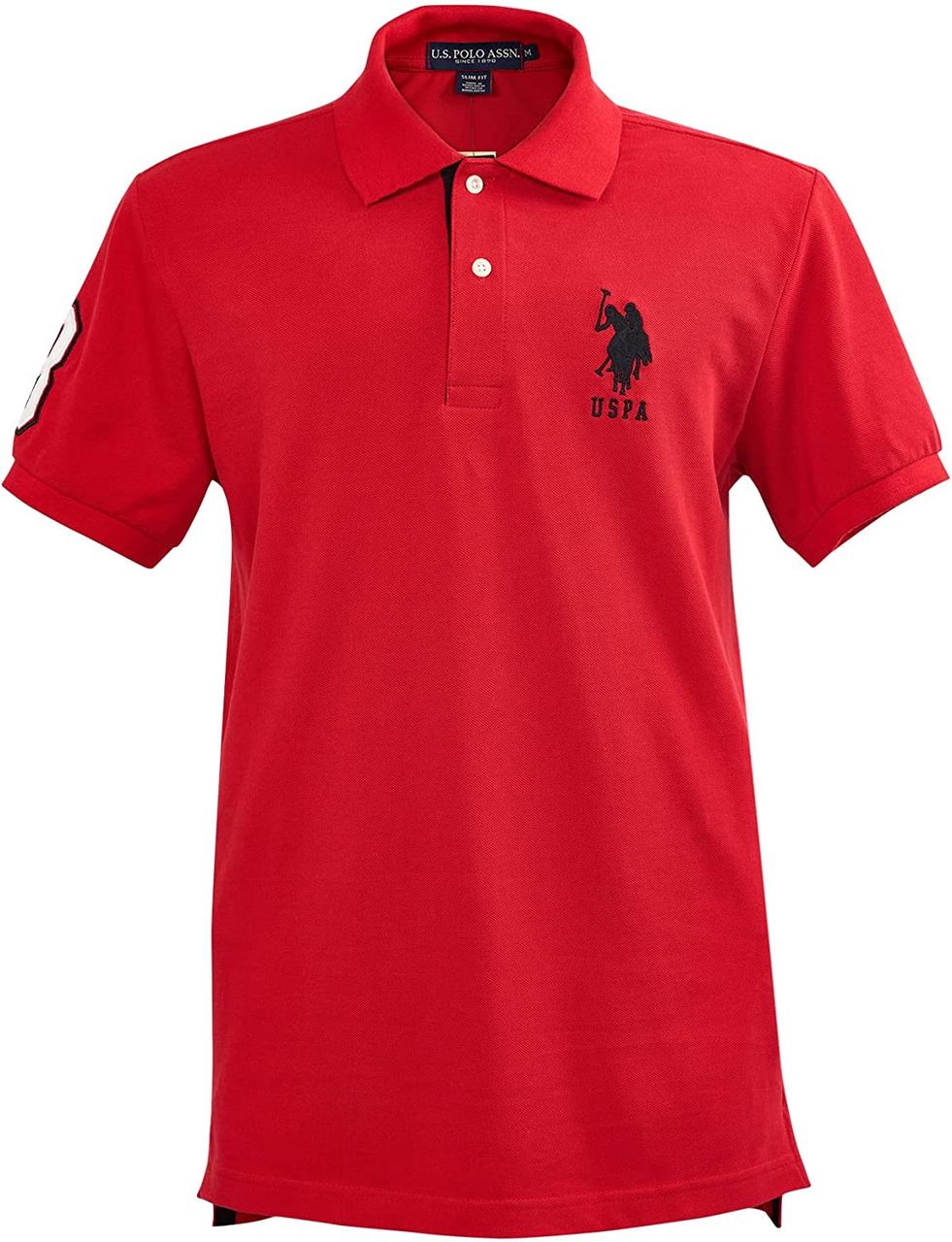 Large Red U.S. Polo Assn. Чоловіча сорочка поло з короткими рукавами та аплікацією