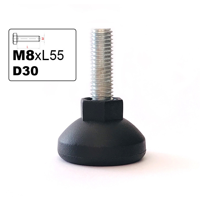 Опора регульована з різьбою M8х55 D30 (ніжка меблева гвинтова)