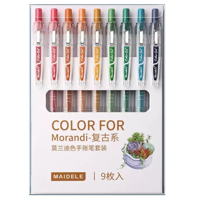 Набір гелевих автоматичних ручок 9 кольорів Morandi Retro 9009C, фото 1