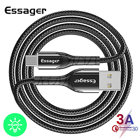 Зарядний кабель Zink чорний з підсвічуванням ESSAGER USB Type-C 3A 1метр
