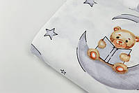 Лоскуток. Ткань бязь "Мишка с книжной на луне" на белом фоне 72*160 см