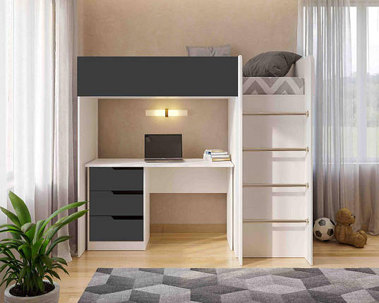 Ліжко-горище «BED-Room 3» + письмовий стіл корпус білий ТМ Viorina-Deko, фото 1