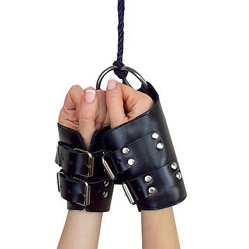 Манжети для підвісу за руки Kinky Hand Cuffs For Suspension з натуральної шкіри, колір чорний (AS)