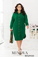 Привлекательное платье-рубашка зеленого цвета с классическим воротником, больших размеров от 46 до 68