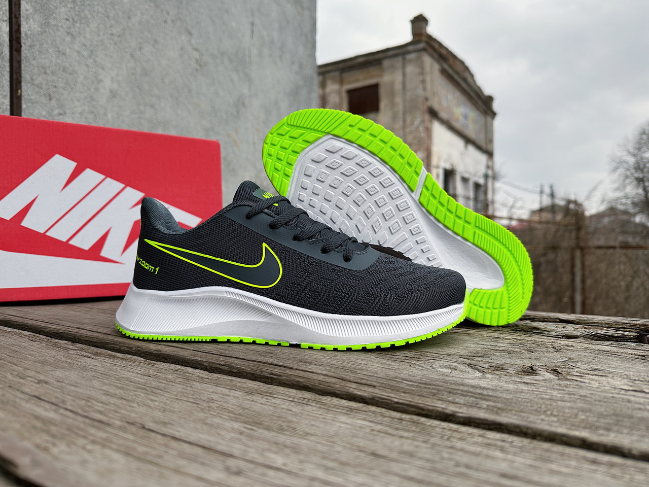 Чоловічі кросівки Nike Zoom Grey Lime сірі з салатовим
