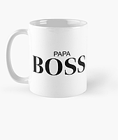 Чашка Керамическая кружка с принтом Papa boss для папы Белая 330 мл