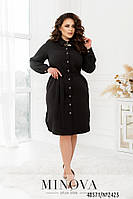 Привлекательное платье-рубашка черного цвета с классическим воротником, больших размеров от 46 до 68