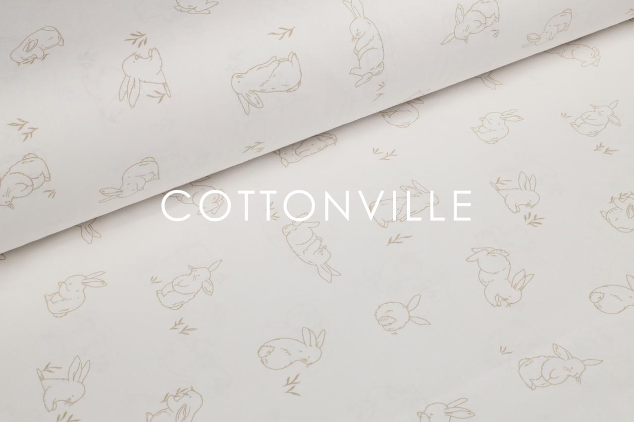 Ранфорс 240 см Кролики бежеві на білому Organic cotton