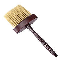 Щітка змітка волосся шиї після стрижки для перукаря барбера овал коричнева ручка дерево 250 мм