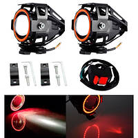 Фари прожектори для мотоцикла U7 LED 12 В 3000 лм Angel Eyes червоні + кнопка 2005-05696