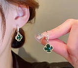 Позолочені сережки з Чотирилистним Клевером із зеленим турмаліном для удачі, фото 2