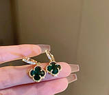 Позолочені сережки з Чотирилистним Клевером із зеленим турмаліном для удачі, фото 3
