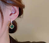 Позолочені сережки з Чотирилистним Клевером із зеленим турмаліном для удачі, фото 4