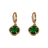 Позолочені сережки з Чотирилистним Клевером із зеленим турмаліном для удачі, фото 5