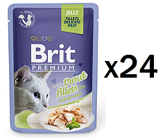 ТЕРМІН 08.2025!! Упаковка вологого корму для котів Brit Premium 24шт*85 г (філе форелі в желе)