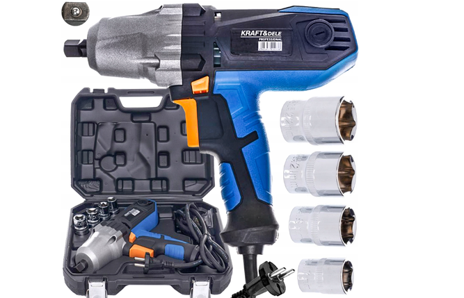 Електричний гайковерт гвинтоверт ключ ударний Kraft&Dele 1/2 у кейсі + 4 насадки, фото 1