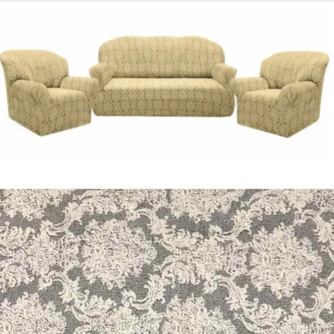 Чохол для дивана та крісла жакардові, чохли на крісла та диван знімні натяжні без оборки Молочний, фото 1
