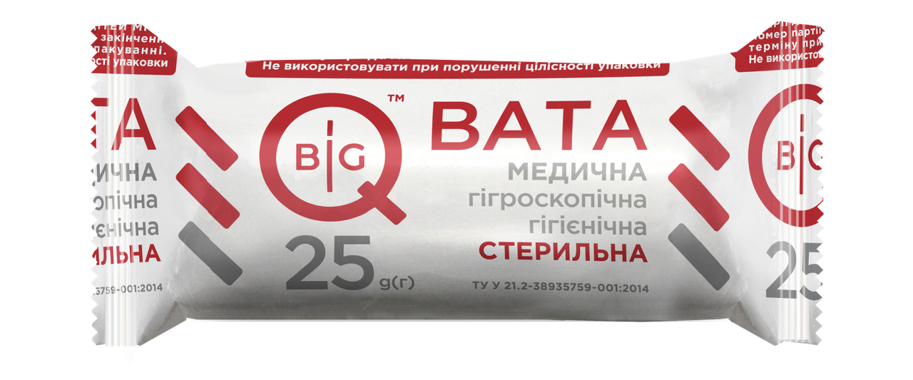 Вата медична гігієнічна стерильна BigQ рулон, 25г