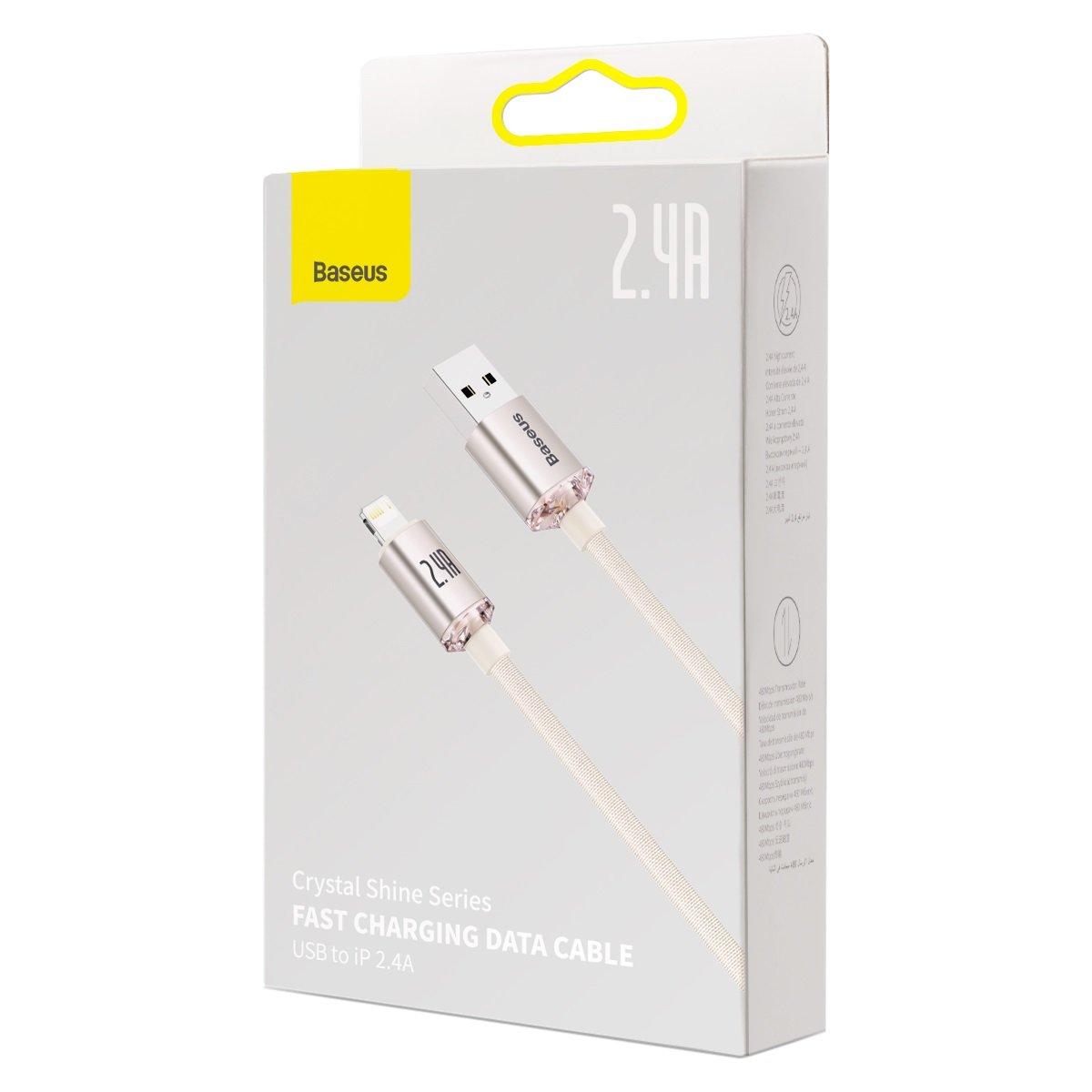 Кабель Baseus Crystal Shine Series USB Lightning 2.4A 2M Pink Sand CAJY001204, фото 1