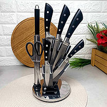 Набір чорних кухонних ножів з ножицями 8 предметів на підставці Bohmann