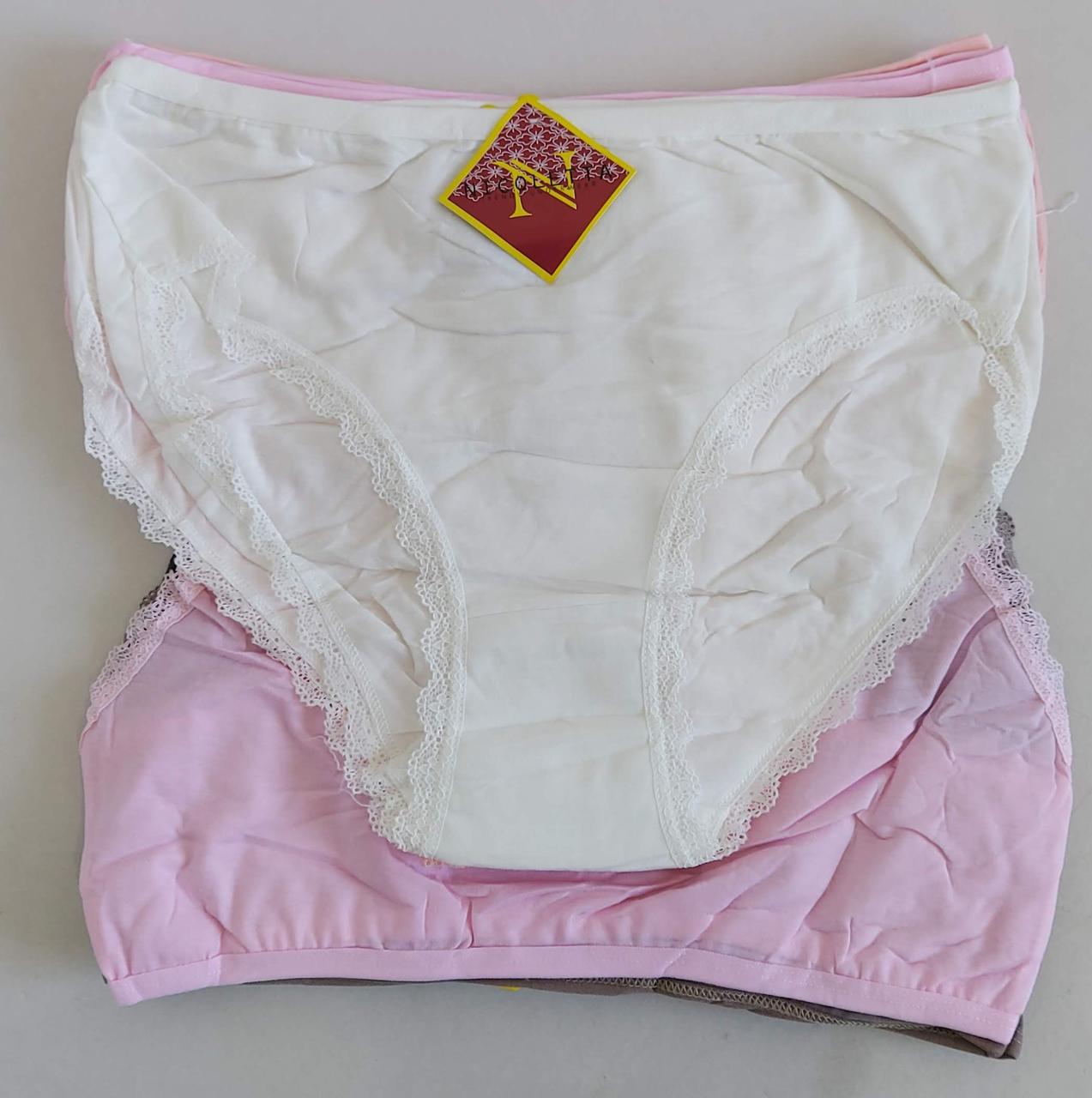 Труси жіночі однотонні прикрашені по ногам мереживом (10 шт), фото 1