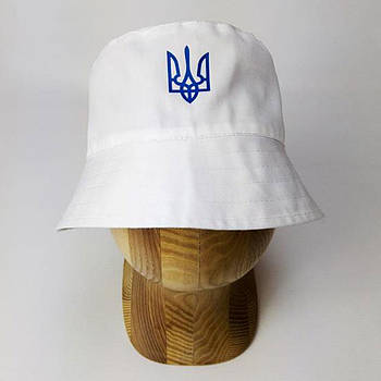 Панама з гербом України однотонна, котонова, унісекс Біла / Літня панамка / Чоловіча, жіноча панама