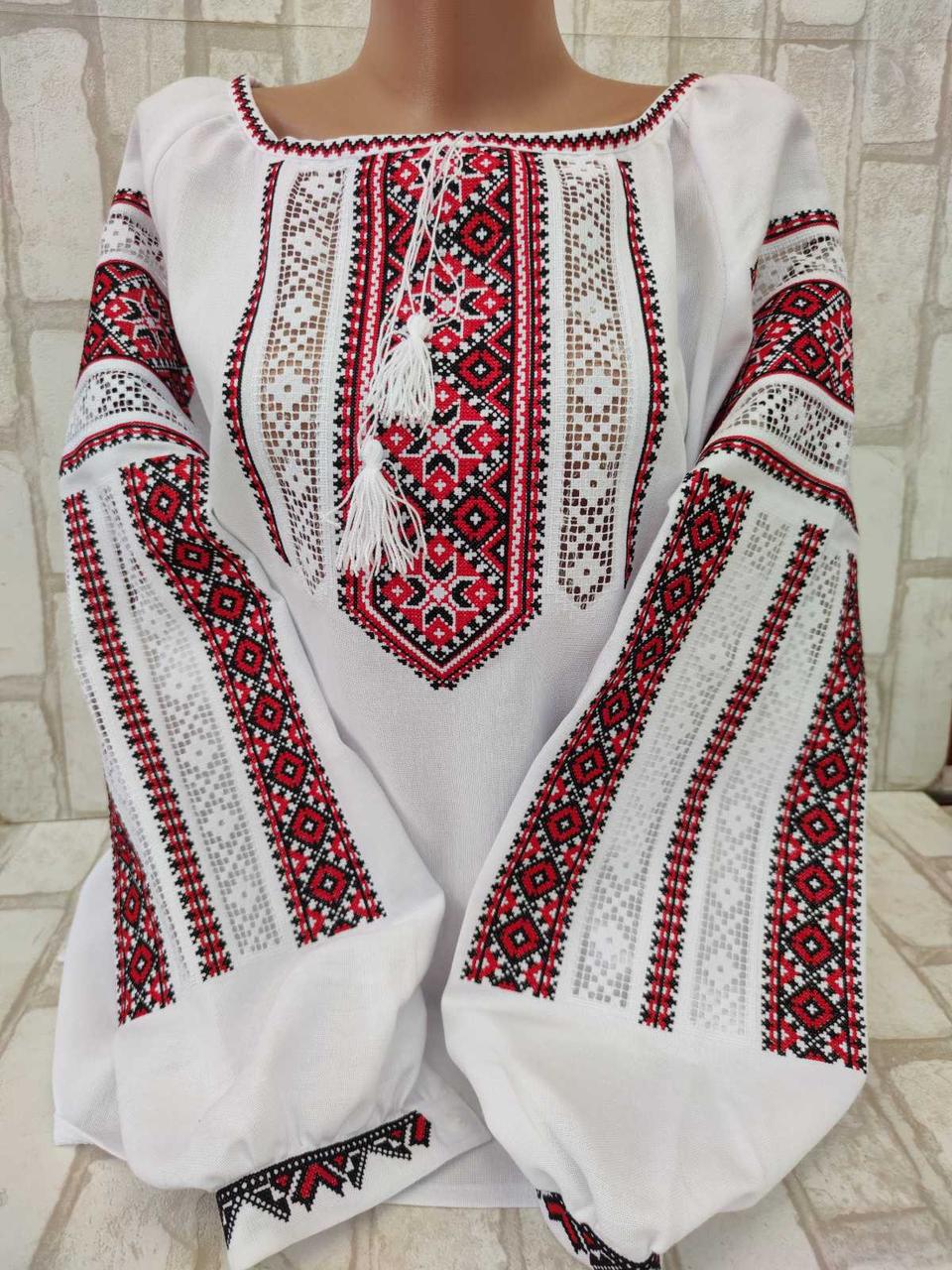 Вишиванка жіноча на домотканому полотні з мережкою "Оксана"  44-60 р-ри, фото 1