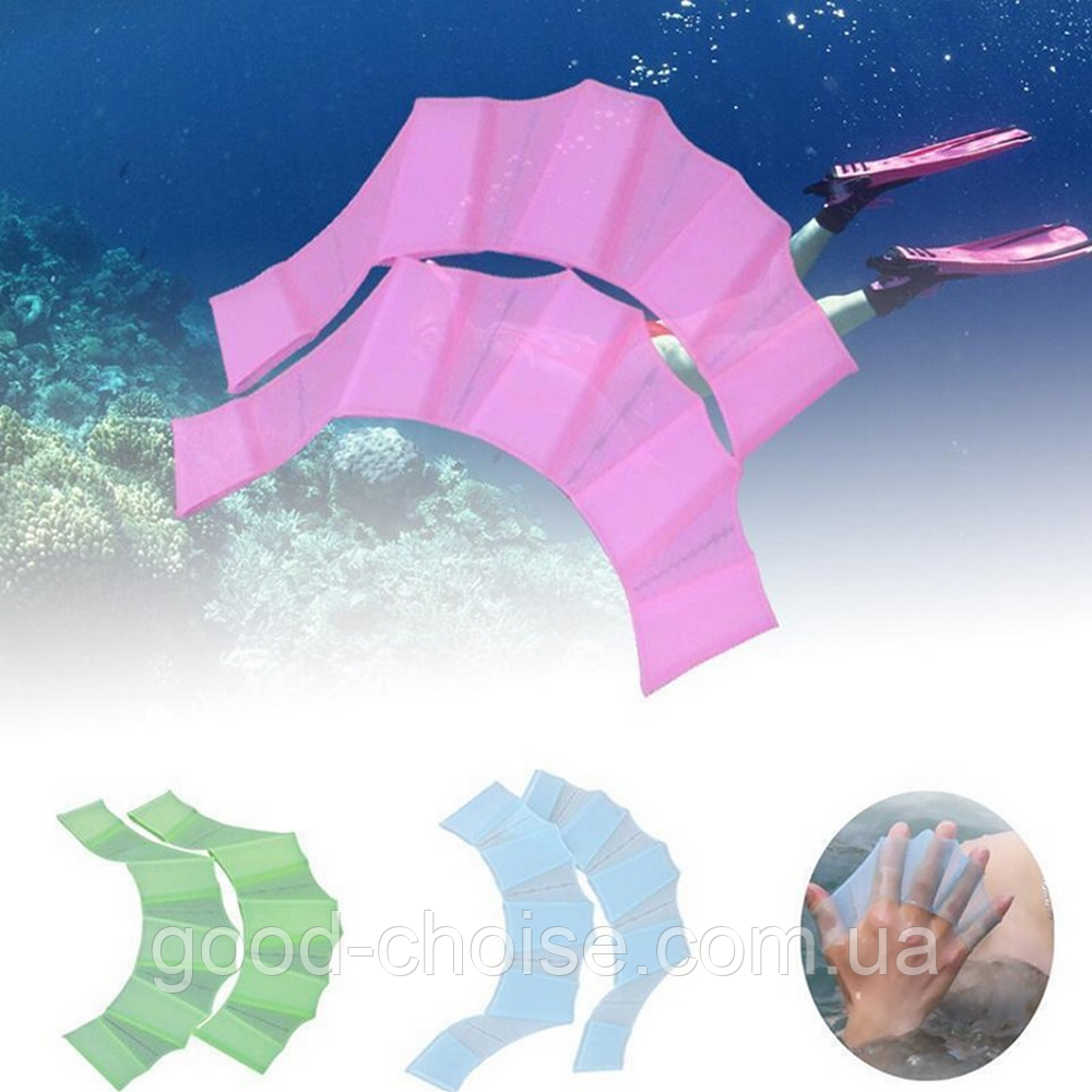 Перчатки для плаванья, размер М, Розовые / Силиконовые ласты на руки / Перепонки для плавания - фото 3 - id-p1789091017