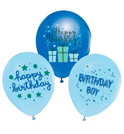 Повітряні кулі "Happy Birthday blue", 7 шт., Туреччина, d - 30 см, фото 1