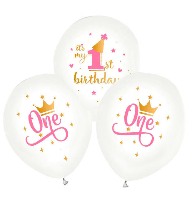 Повітряні кулі "1'st birthday pink", 7 шт., Туреччина, d - 30 см