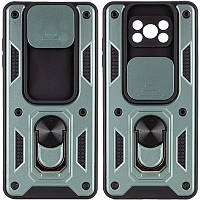 Чехол для Poco x3 NFC / poco x3 pro противоударный бампер с кольцом подставкой и шторкой для камеры (зеленый)