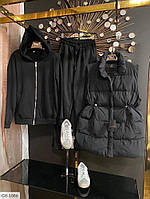 Женский демисезонный спортивный костюм черного цвета тройка, 2 цвета
